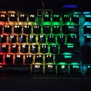 Full-size black mechanical keyboard with colorful RGB rainbow backlighting